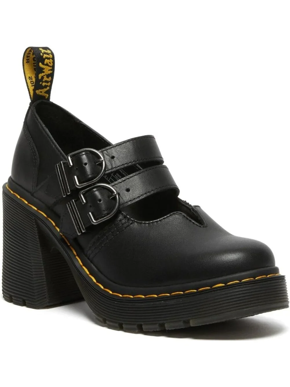 Womens Black Leather Dr. Martens Eviee Mary Jane Leather Heeled Shoe Sendal
